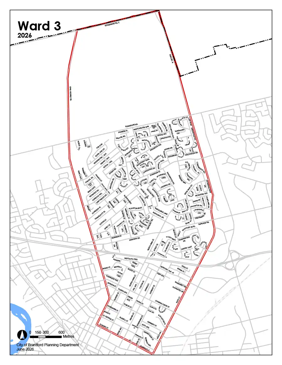 Map of Ward Four in Brantford Ontario